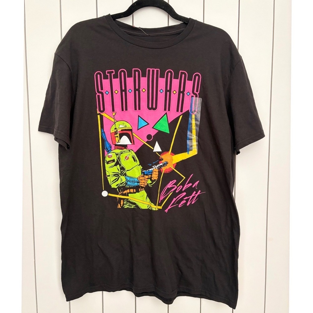 Synthwave‎  90s Retro Style Star Wars Men Boba Fett Geekcore 80s L Black T-Shirt